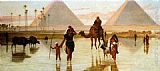Arabs Crossing A Flooded Field By The Pyramids by Frederick Goodall